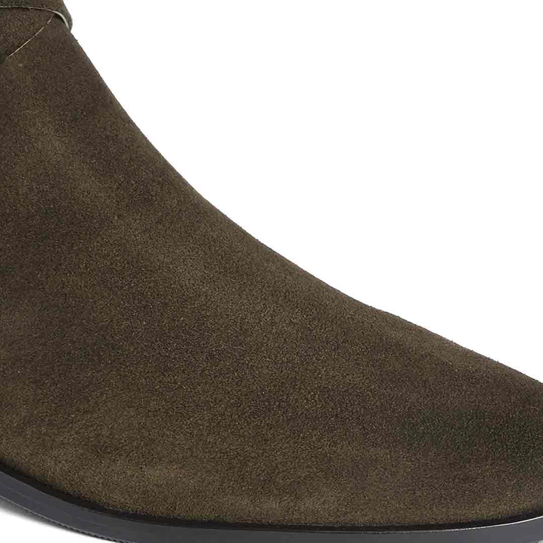 Saint Damaris Suede Olive Decorative Leather Knee High Boots - Image 11