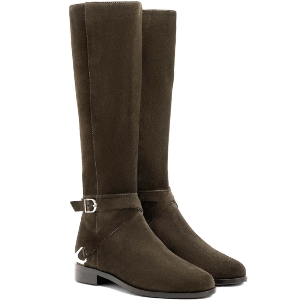 Saint Damaris Suede Olive Decorative Leather Knee High Boots - Image 3