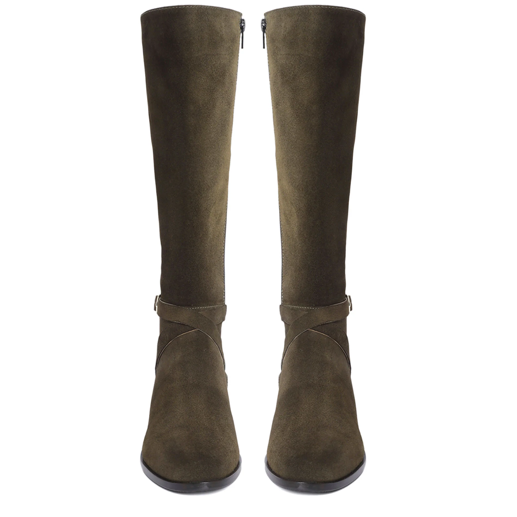 Saint Damaris Suede Olive Decorative Leather Knee High Boots - Image 6