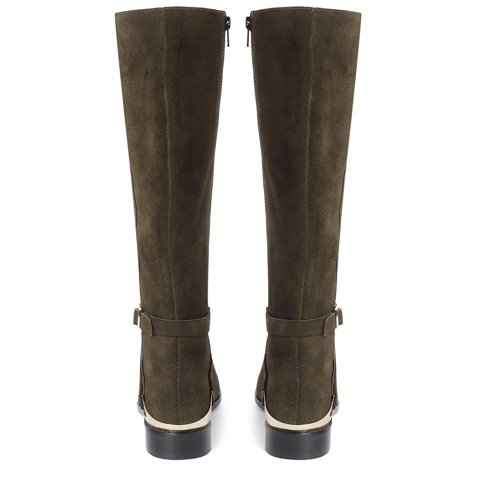 Saint Damaris Suede Olive Decorative Leather Knee High Boots - Image 7