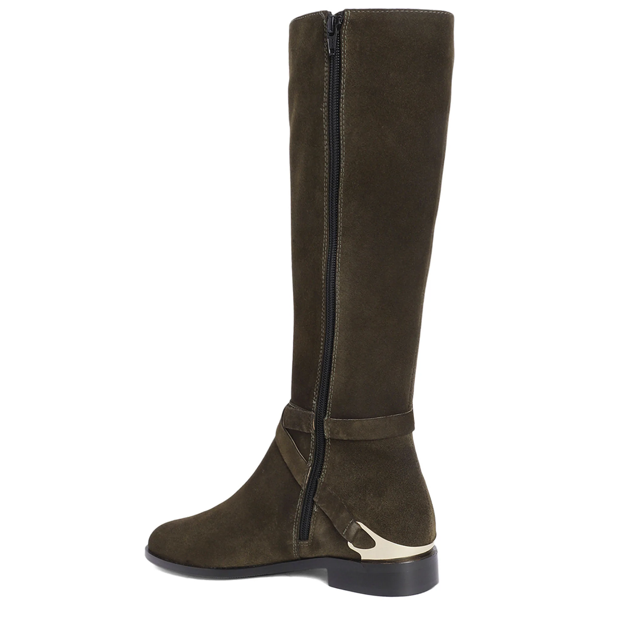 Saint Damaris Suede Olive Decorative Leather Knee High Boots - Image 8