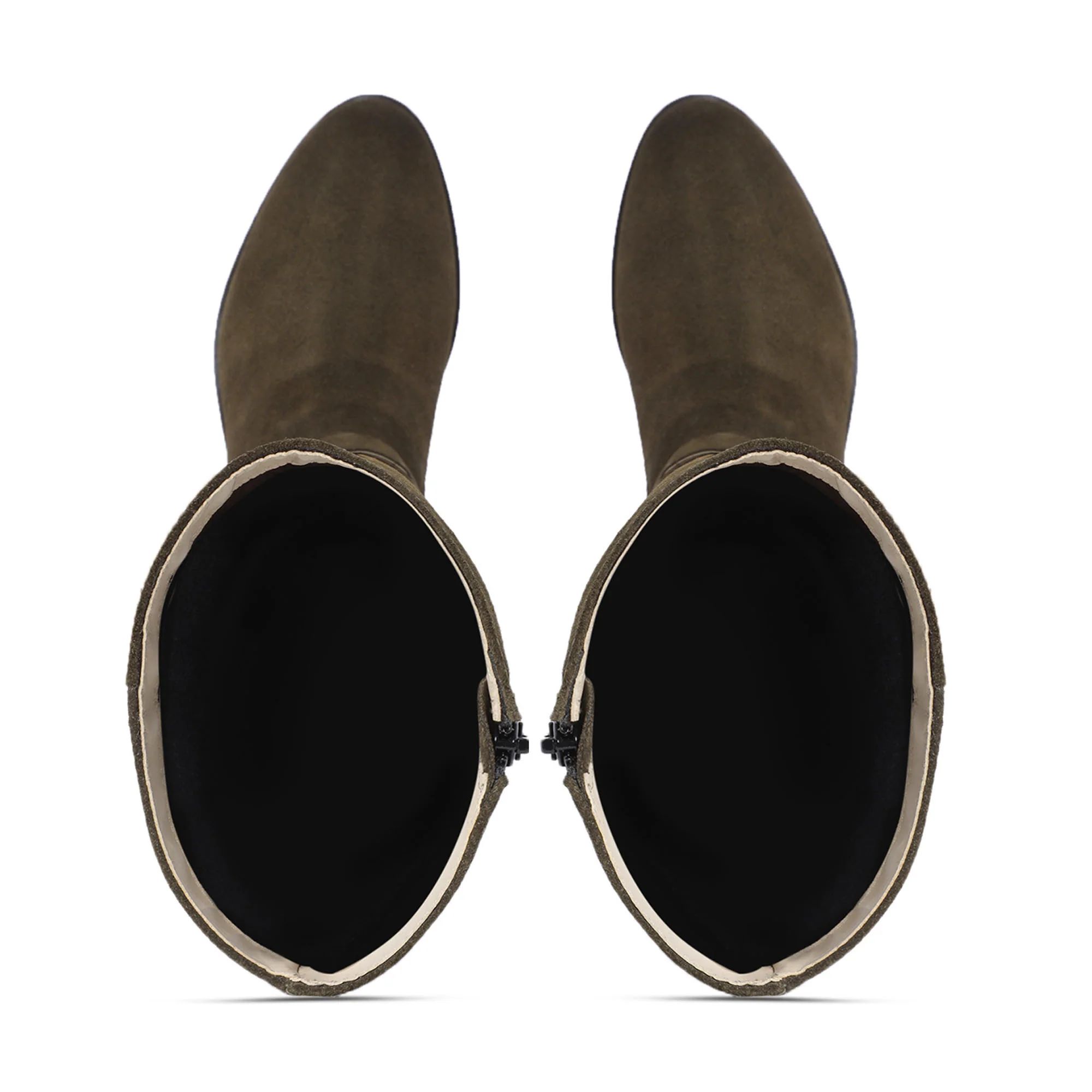 Saint Damaris Suede Olive Decorative Leather Knee High Boots - Image 9