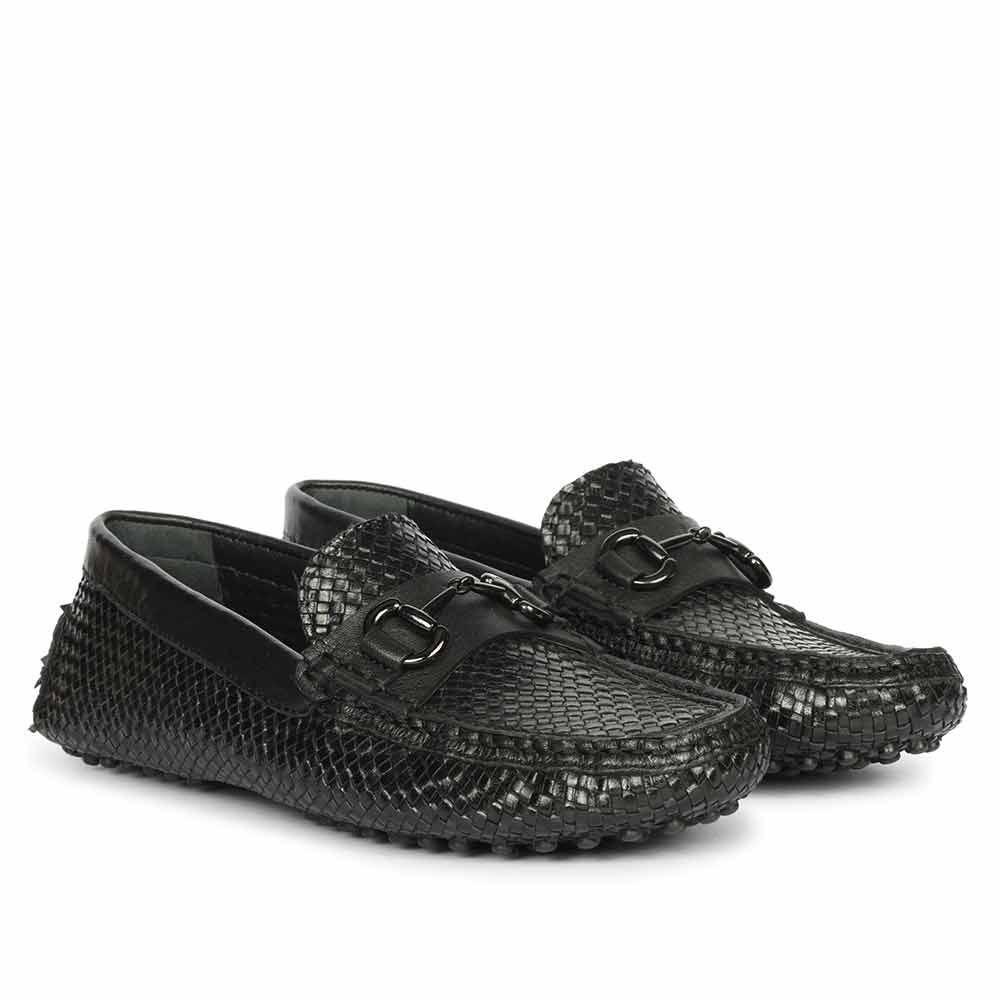 Saint Aurora Black Handwoven Leather Horsebit Loafers - Image 2