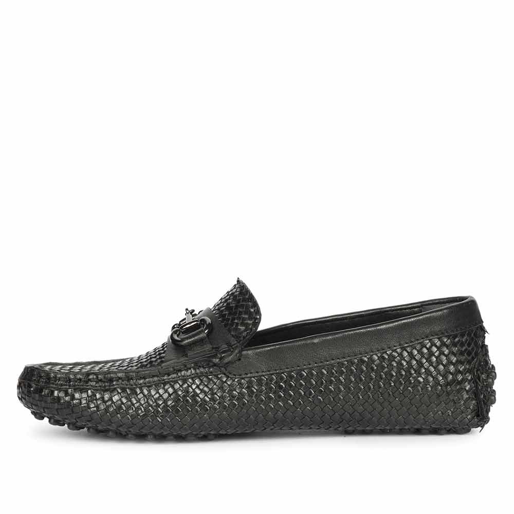 Saint Aurora Black Handwoven Leather Horsebit Loafers - Image 3