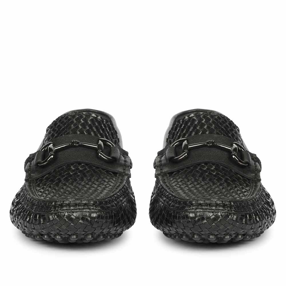 Saint Aurora Black Handwoven Leather Horsebit Loafers - Image 4
