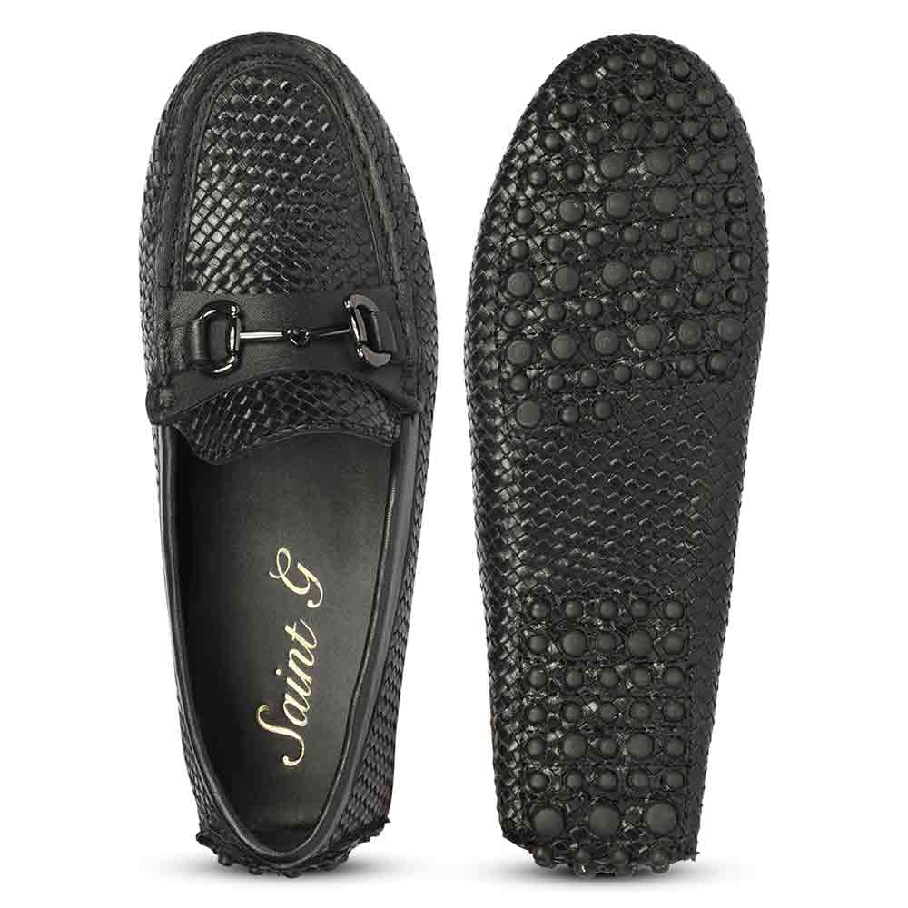 Saint Aurora Black Handwoven Leather Horsebit Loafers - Image 6
