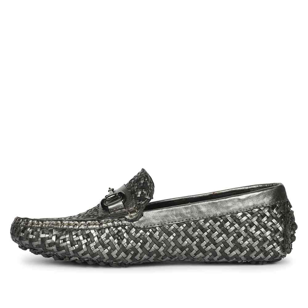 Saint Aurora Gunmetal Black Handwoven Leather Horsebit Loafers - Image 3