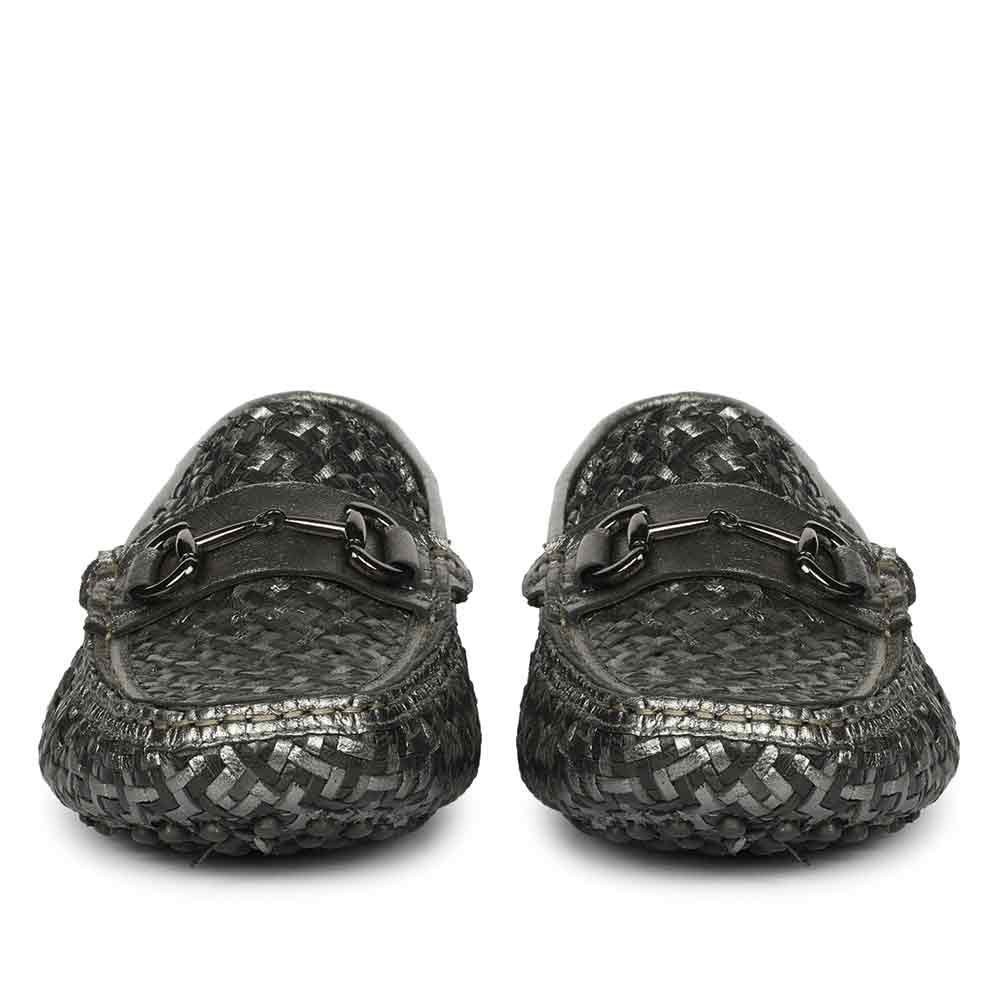 Saint Aurora Gunmetal Black Handwoven Leather Horsebit Loafers - Image 4