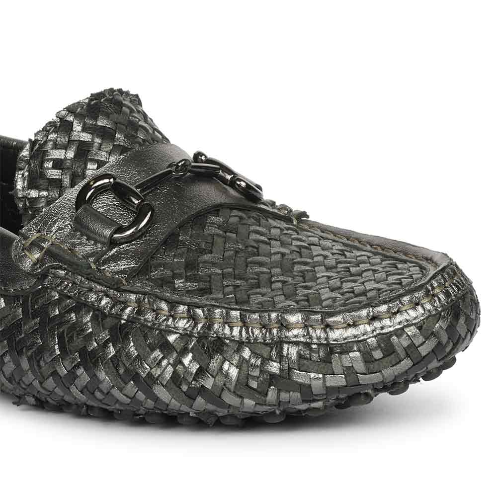 Saint Aurora Gunmetal Black Handwoven Leather Horsebit Loafers - Image 7