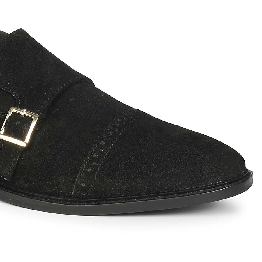 Saint Mathis Black Suede Leather Double Buckle Monk Shoes - Image 6
