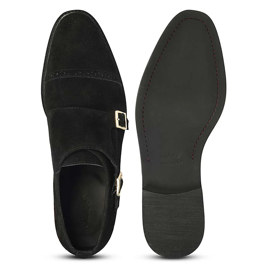 Saint Mathis Black Suede Leather Double Buckle Monk Shoes - Image 7