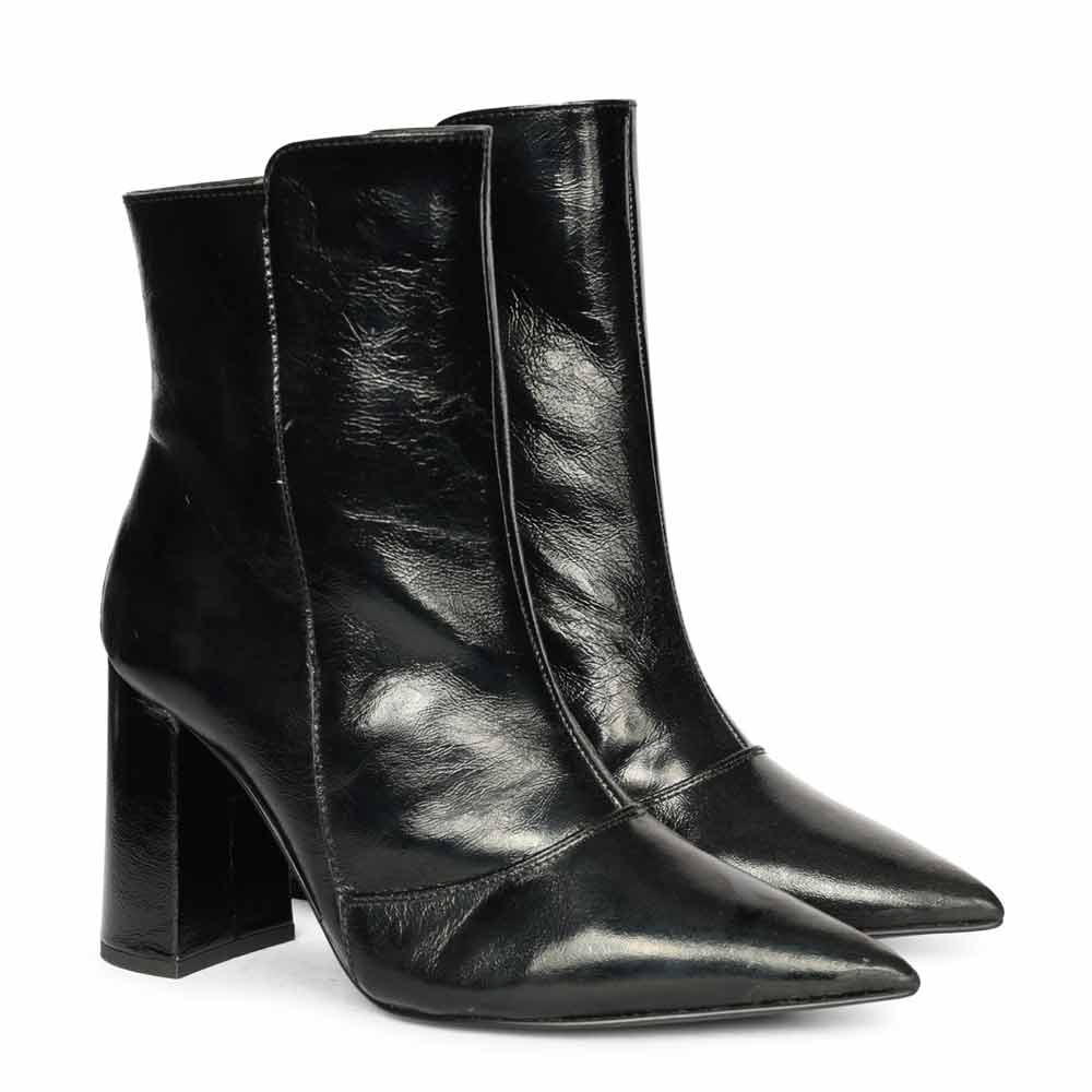 Saint Maura Black Crinkle Patent Leather High Ankle Boots - Image 2