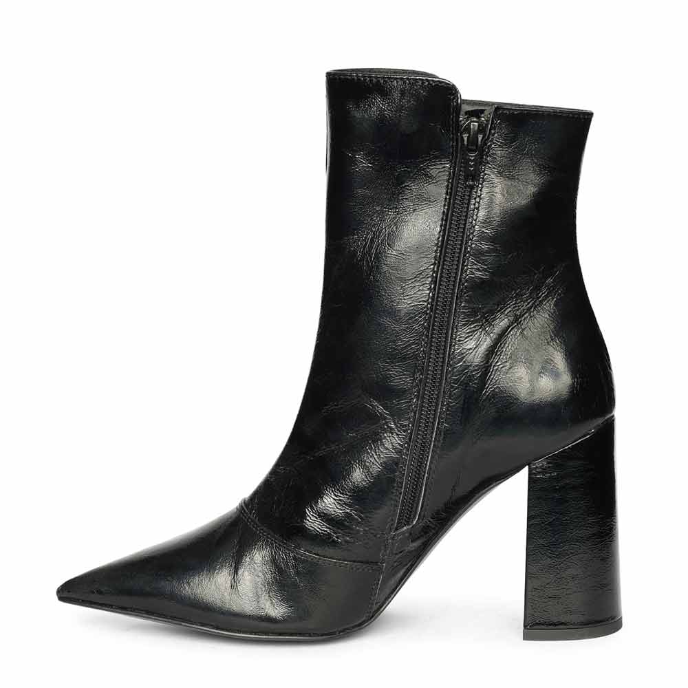 Saint Maura Black Crinkle Patent Leather High Ankle Boots - Image 3