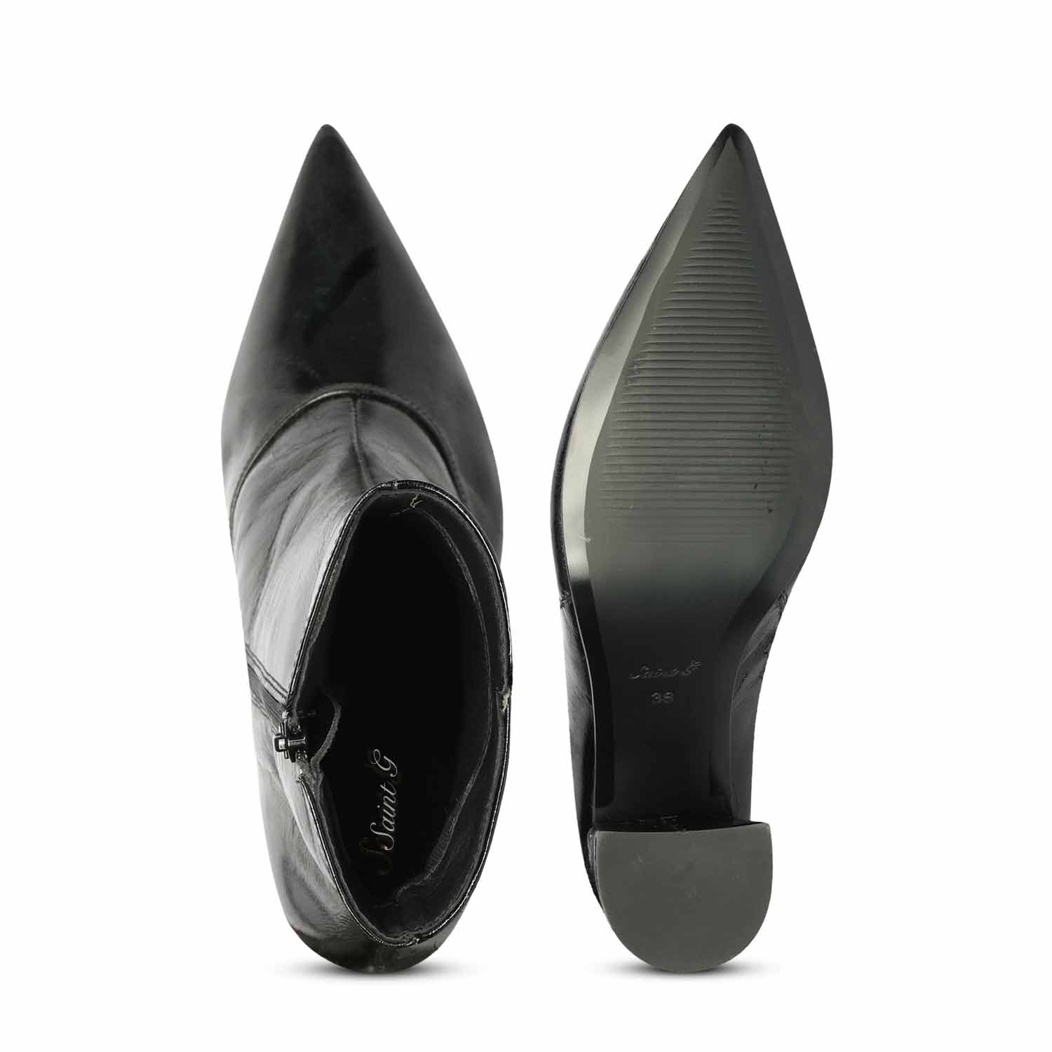 Saint Maura Black Crinkle Patent Leather High Ankle Boots - Image 6
