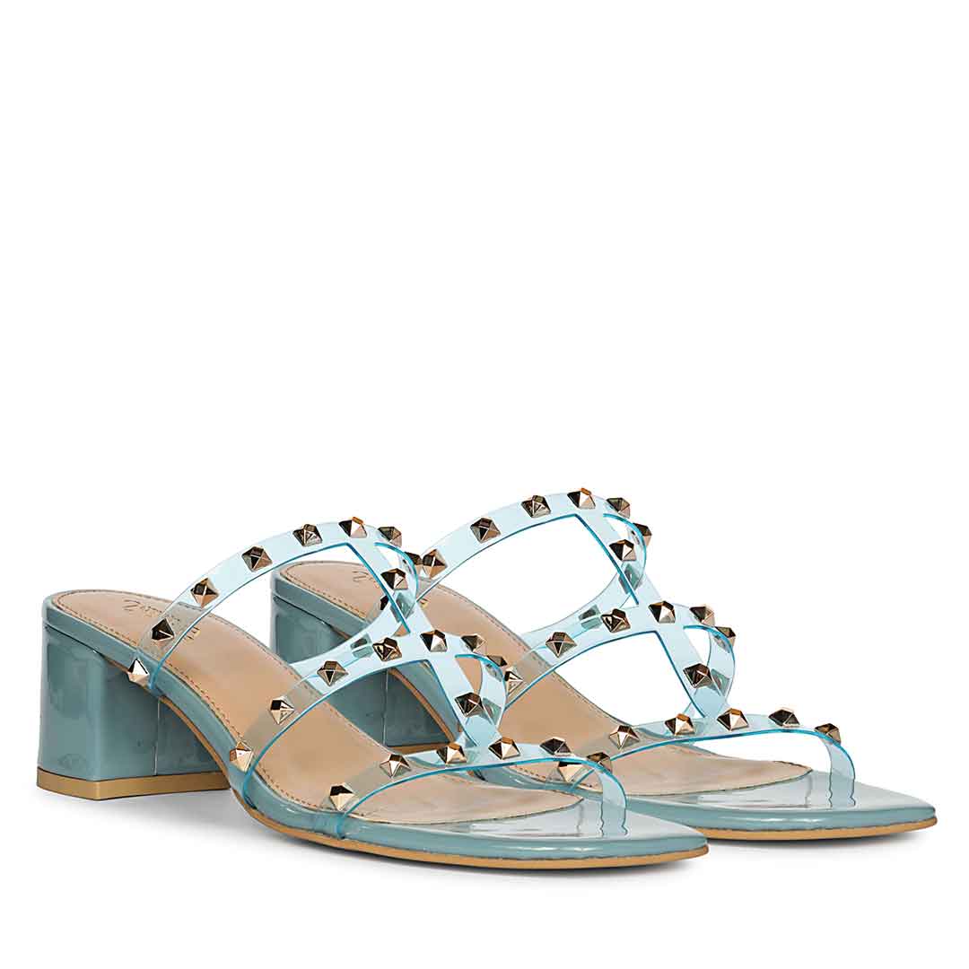 Saint Mavis Gold Studs Blue Block Heels - Image 3