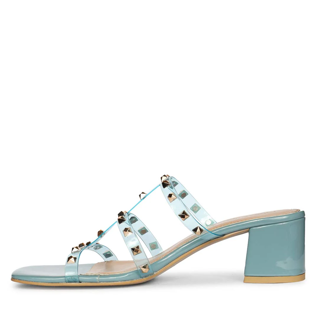 Saint Mavis Gold Studs Blue Block Heels - Image 4