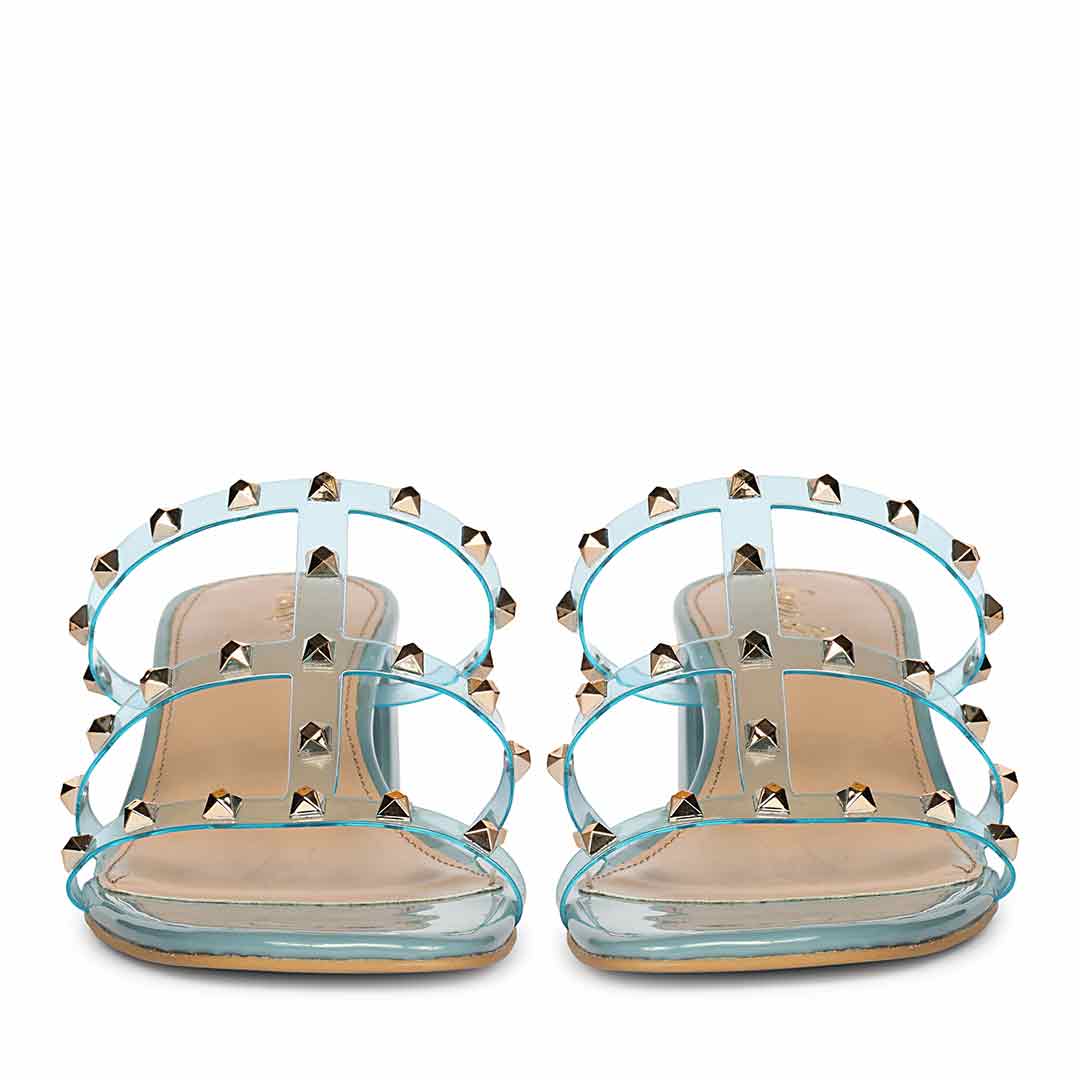 Saint Mavis Gold Studs Blue Block Heels - Image 5