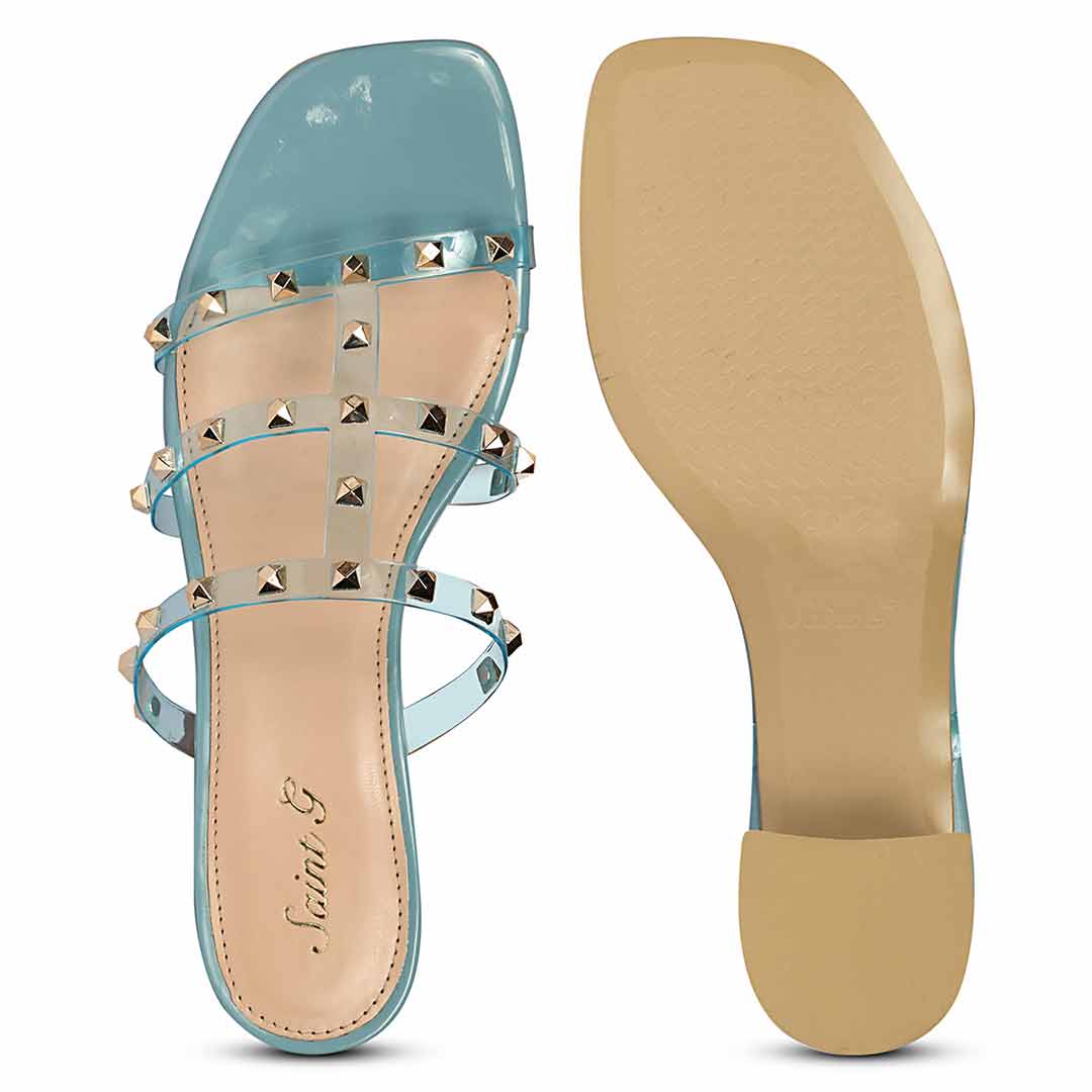 Saint Mavis Gold Studs Blue Block Heels - Image 7