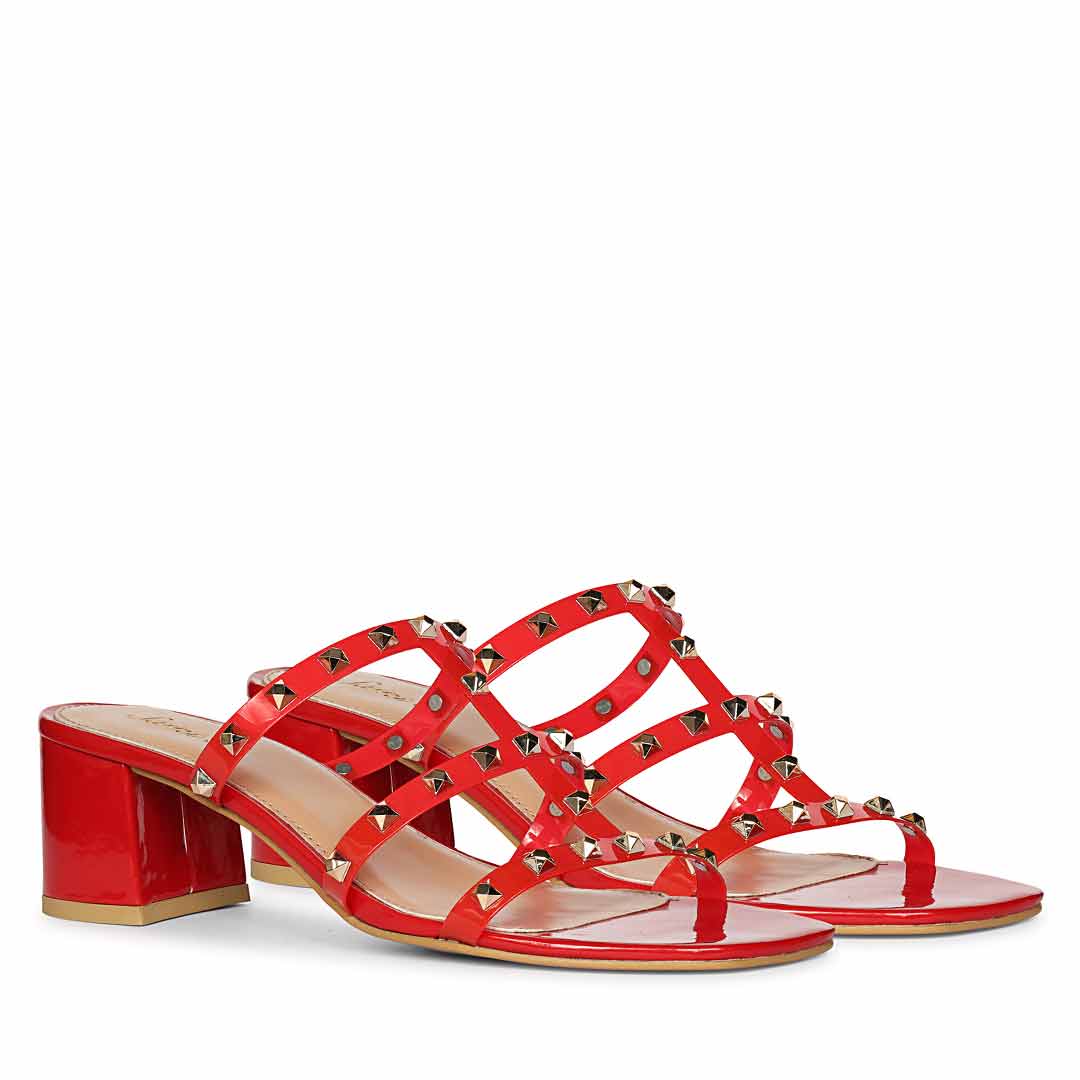 Saint Mavis Gold Studs Red Block Heels - Image 3