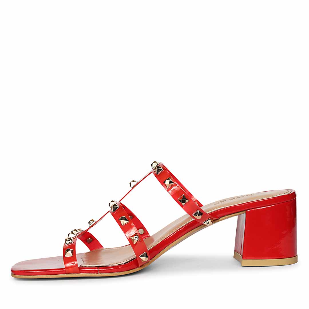 Saint Mavis Gold Studs Red Block Heels - Image 4