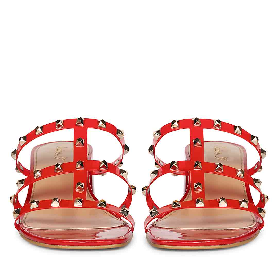 Saint Mavis Gold Studs Red Block Heels - Image 5