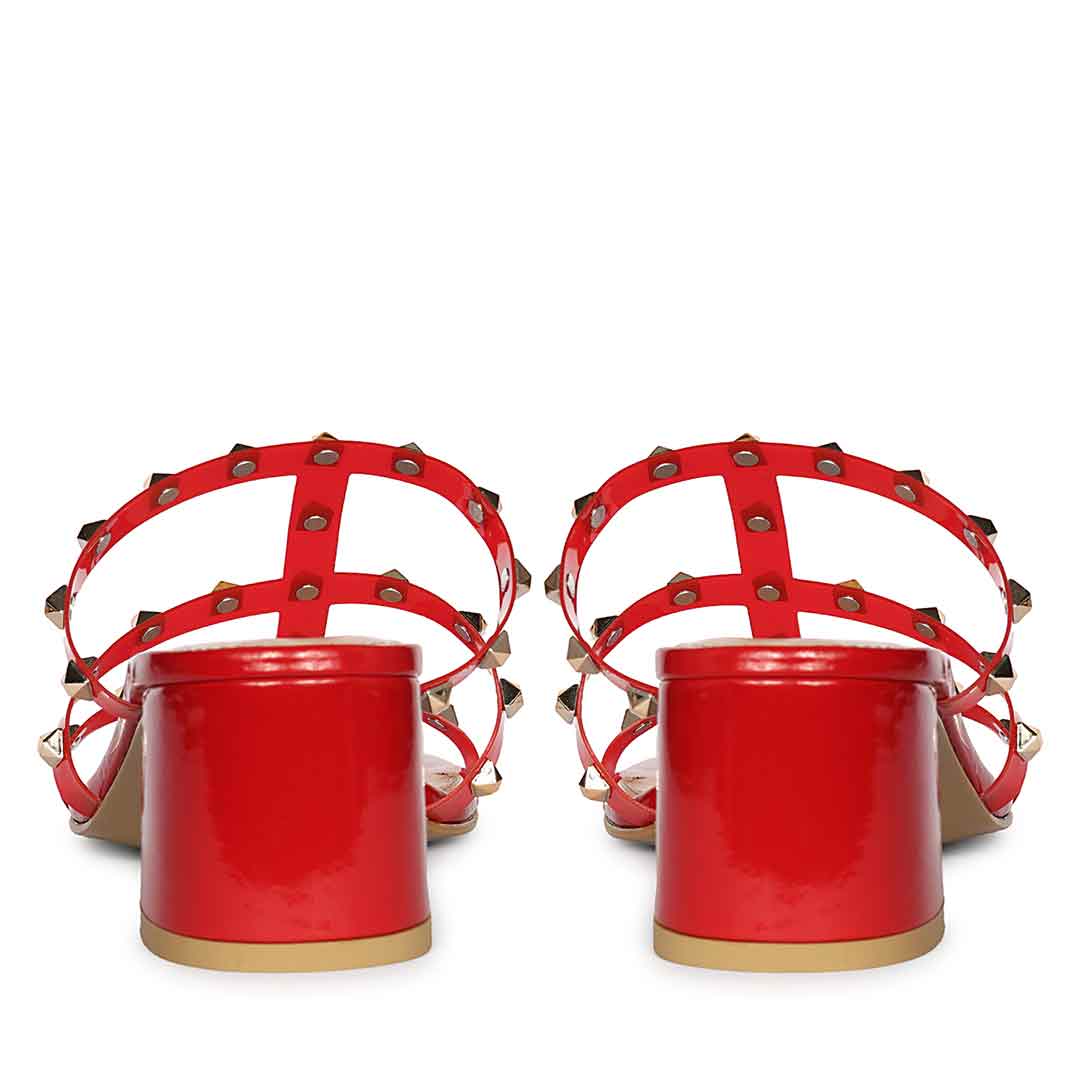 Saint Mavis Gold Studs Red Block Heels - Image 6