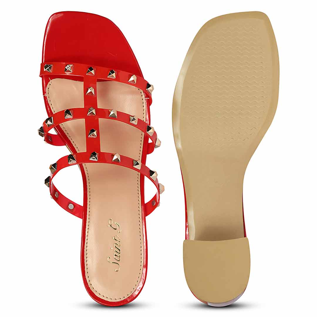 Saint Mavis Gold Studs Red Block Heels - Image 7