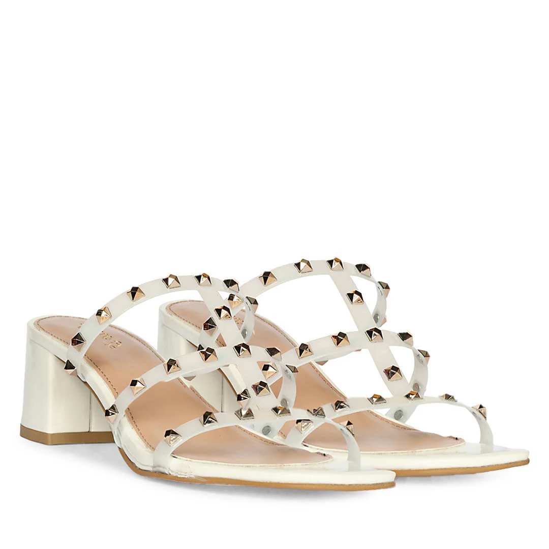 Saint Mavis Gold Studs White Block Heels - Image 3