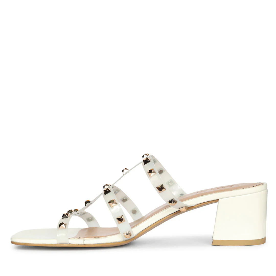 Saint Mavis Gold Studs White Block Heels - Image 4