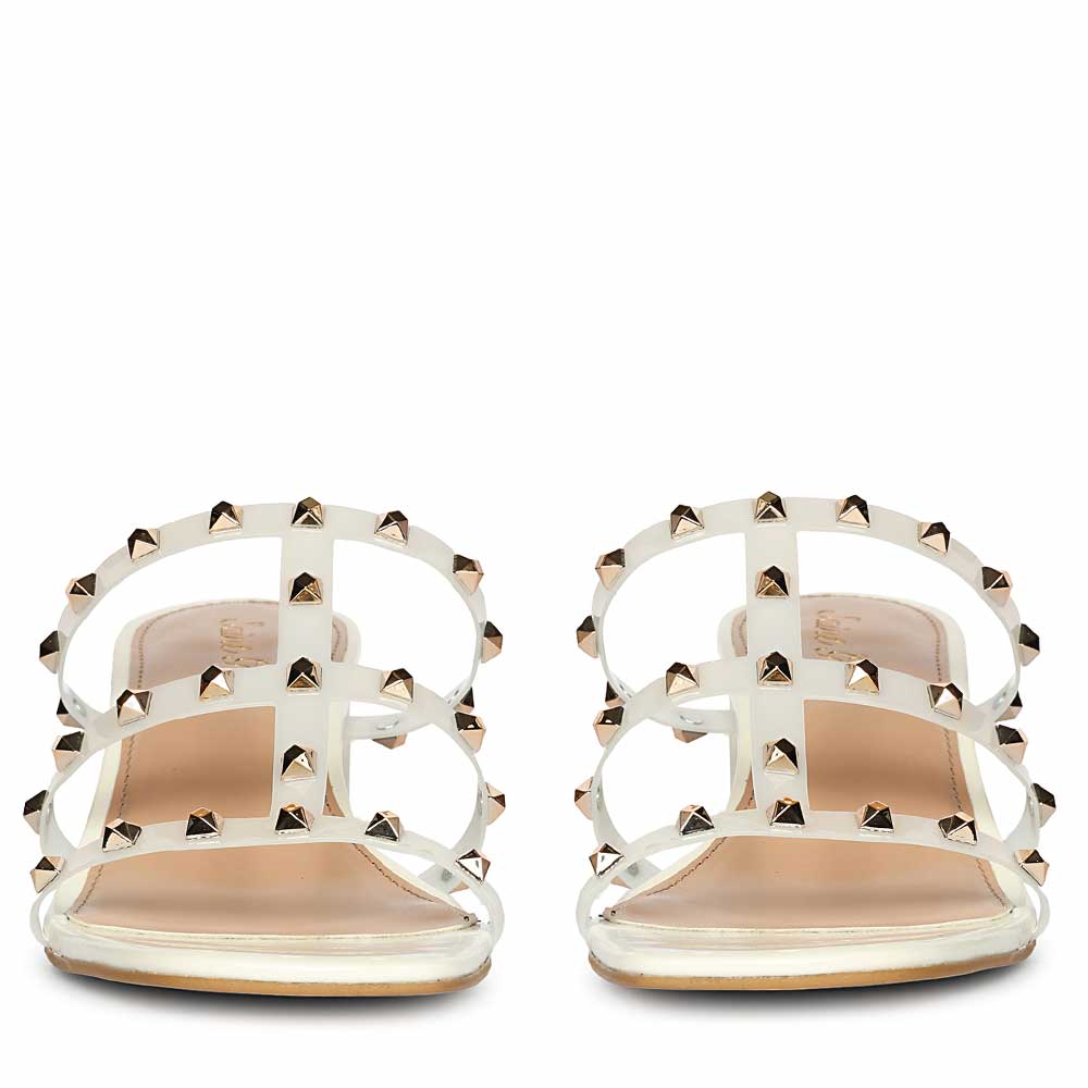 Saint Mavis Gold Studs White Block Heels - Image 5