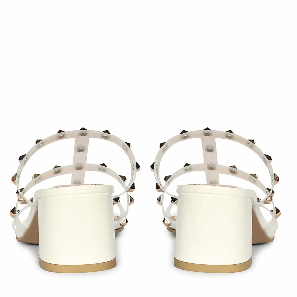 Saint Mavis Gold Studs White Block Heels - Image 6