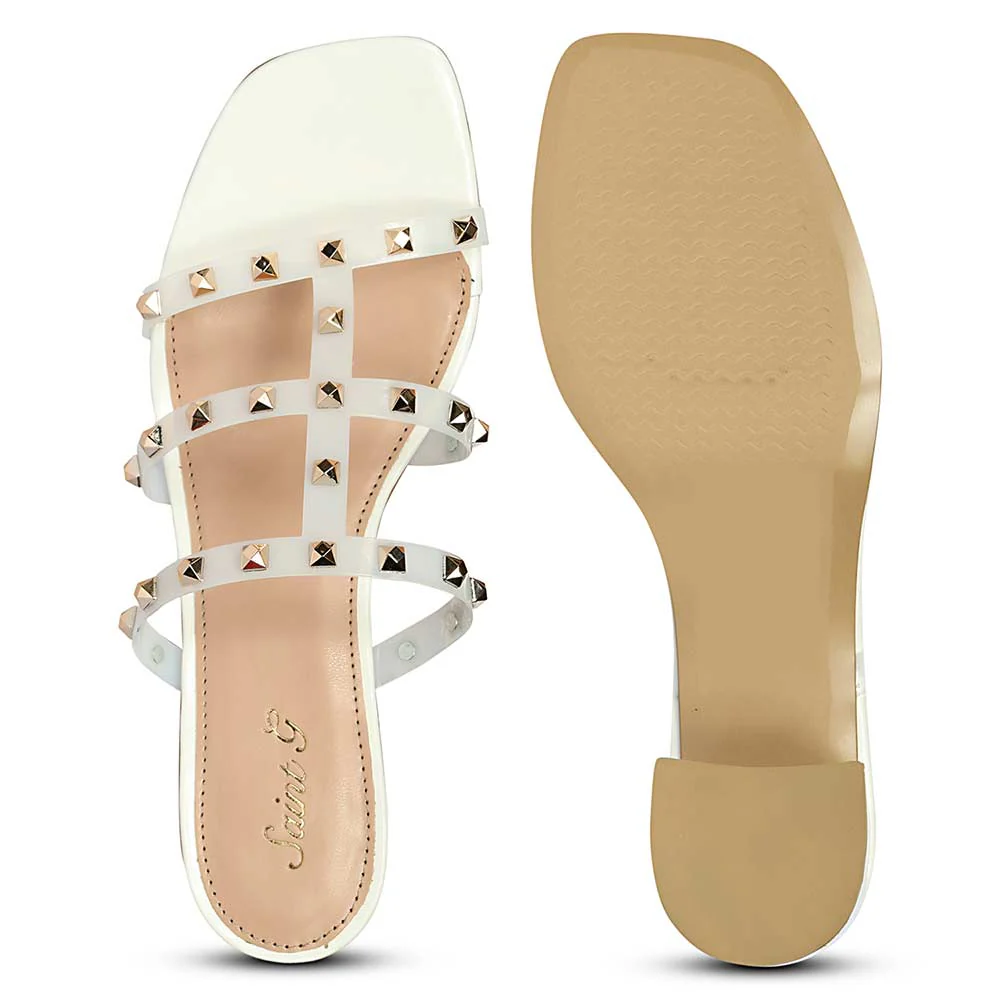 Saint Mavis Gold Studs White Block Heels - Image 7