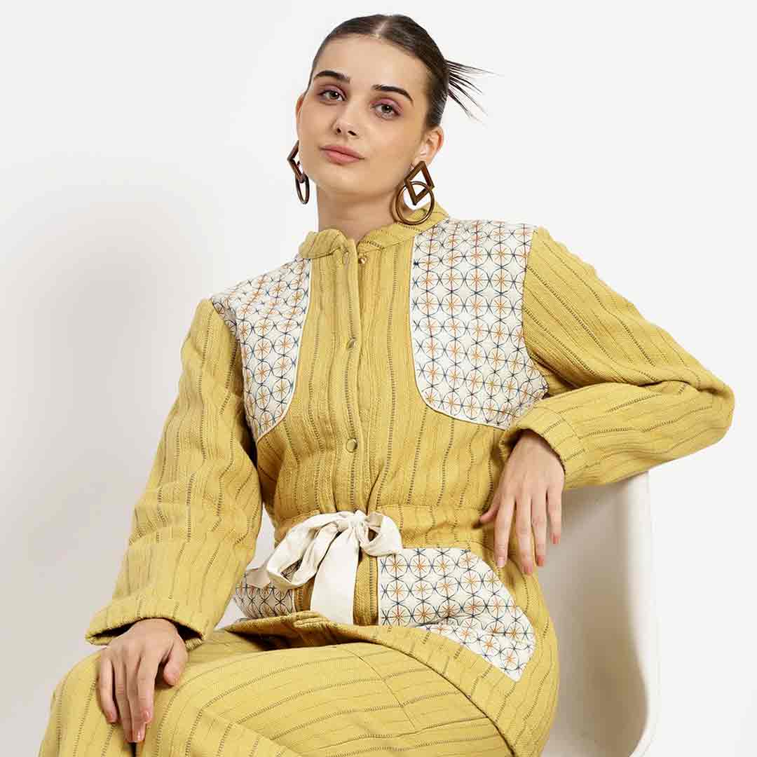 Saint Mazie Womens Yellow Cotton Yarn Dyed Slub Jacket - Image 4