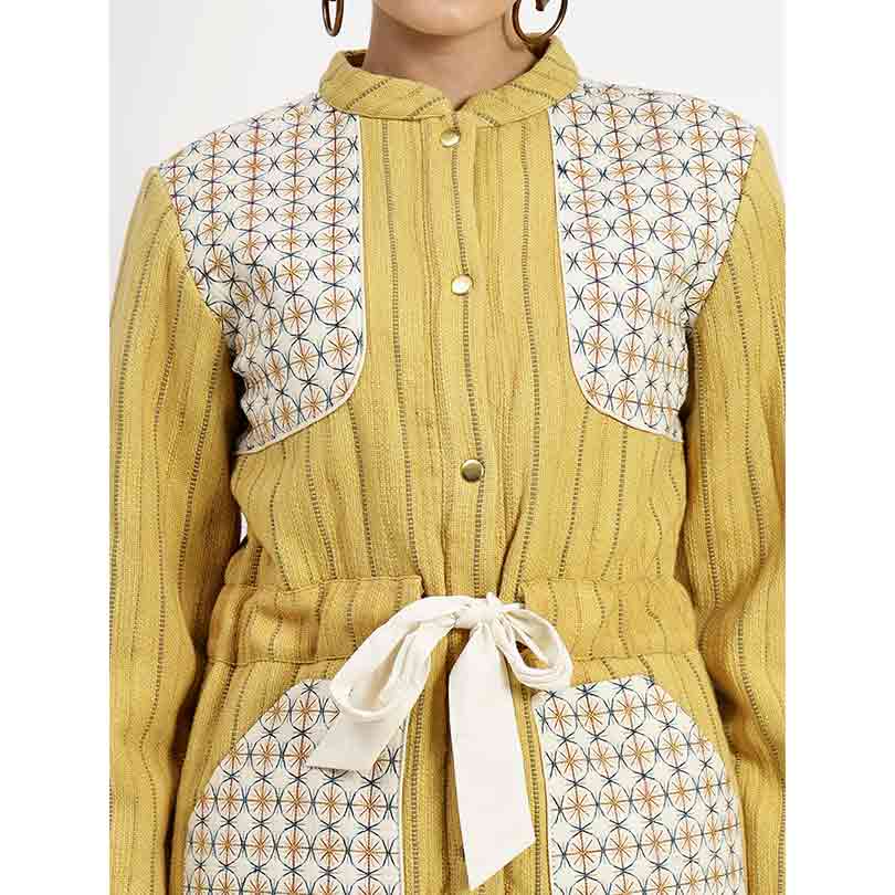 Saint Mazie Womens Yellow Cotton Yarn Dyed Slub Jacket - Image 5