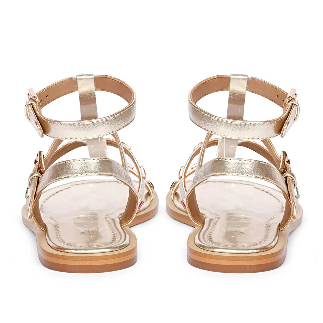 Saint Melina Multi Stone Studded Gold Leather Sandals - Image 6