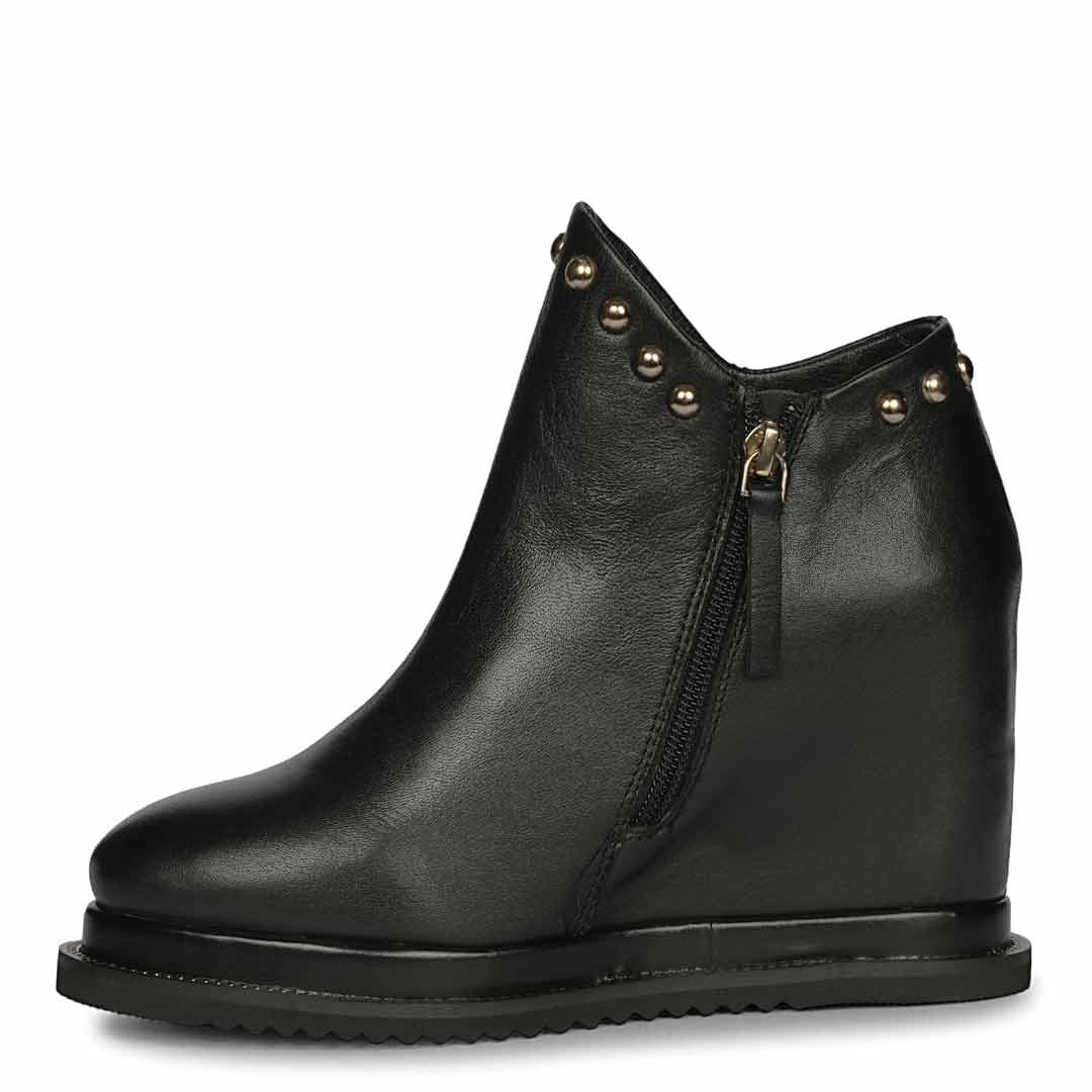 Saint Meliora Metal Studs Black Leather Wedge Heel Boots - Image 3