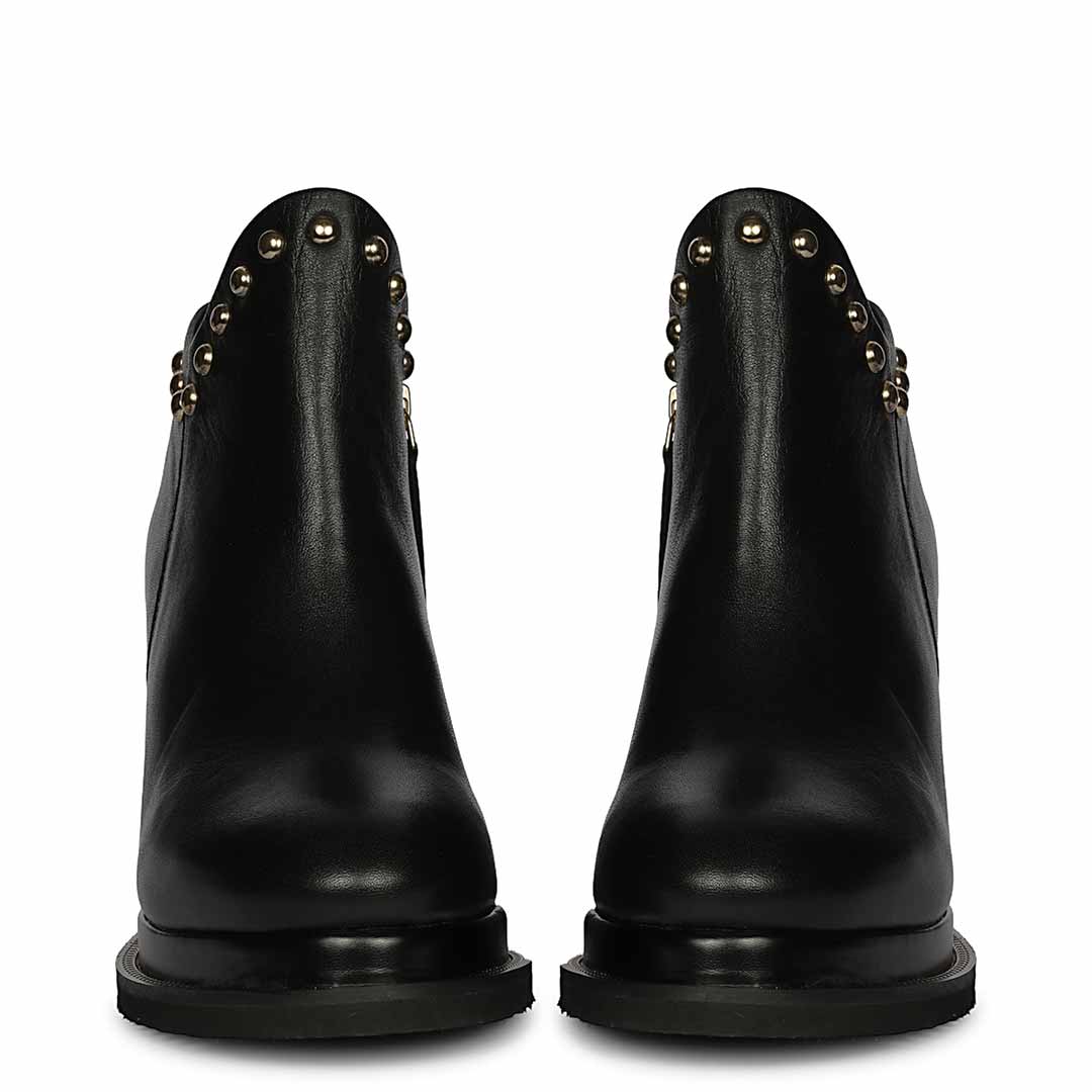 Saint Meliora Metal Studs Black Leather Wedge Heel Boots - Image 4
