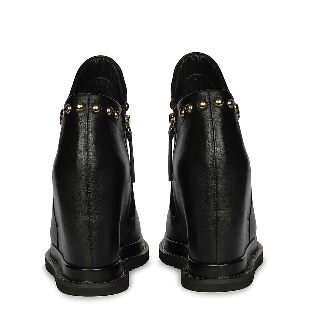 Saint Meliora Metal Studs Black Leather Wedge Heel Boots - Image 5