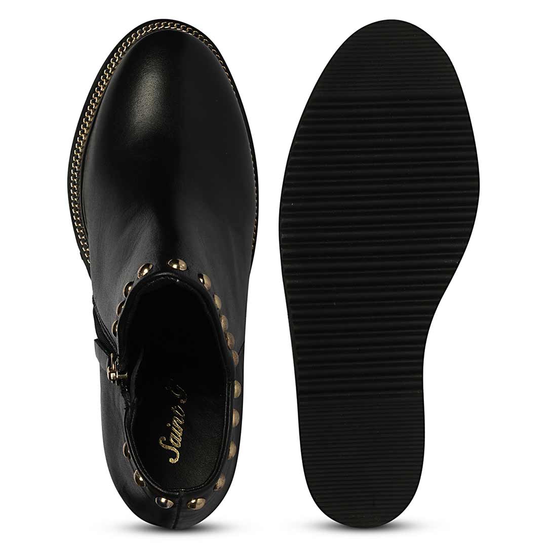 Saint Meliora Metal Studs Black Leather Wedge Heel Boots - Image 7