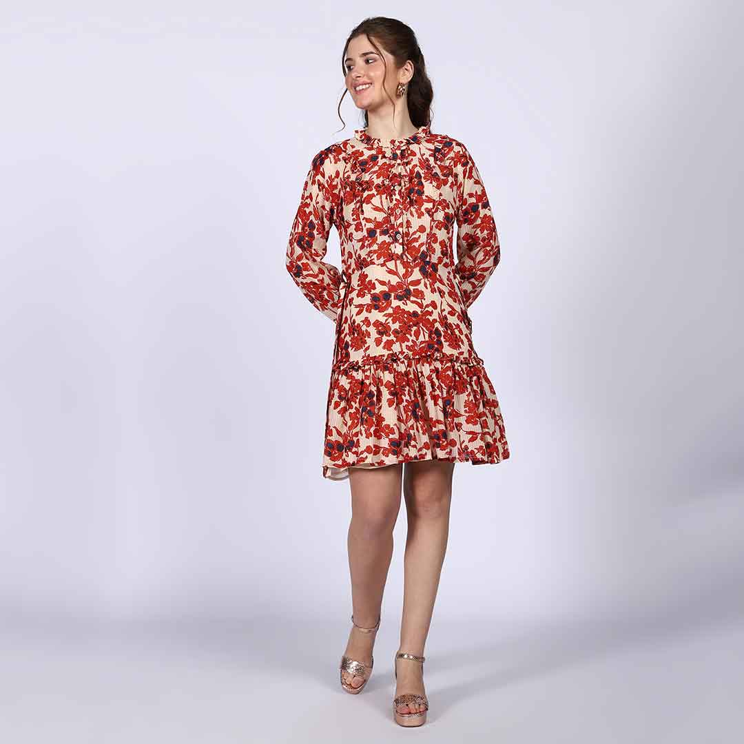 Saint Meliora Womens Ivory Red Floral Mini Dress - Image 3