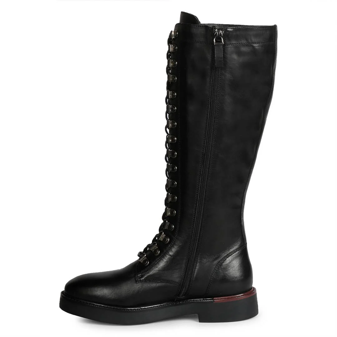 Saint Mercello Lace Up Black Leather High Tongue Tall Boots - Image 4