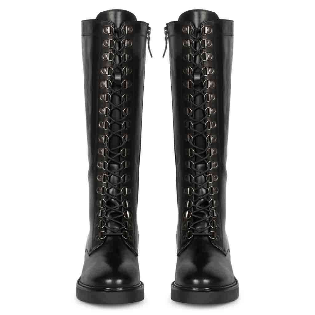 Saint Mercello Lace Up Black Leather High Tongue Tall Boots - Image 6