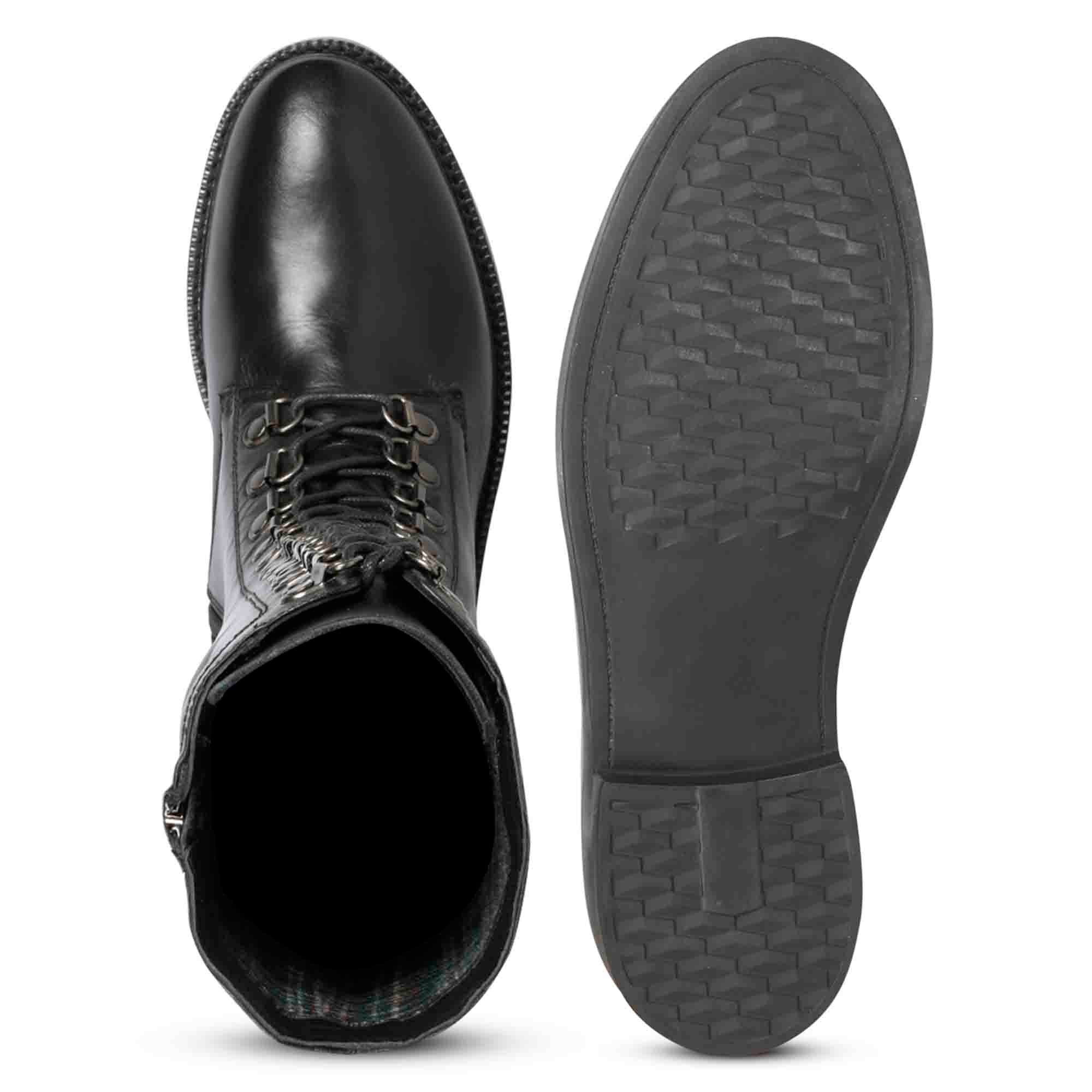 Saint Mercello Lace Up Black Leather High Tongue Tall Boots - Image 7