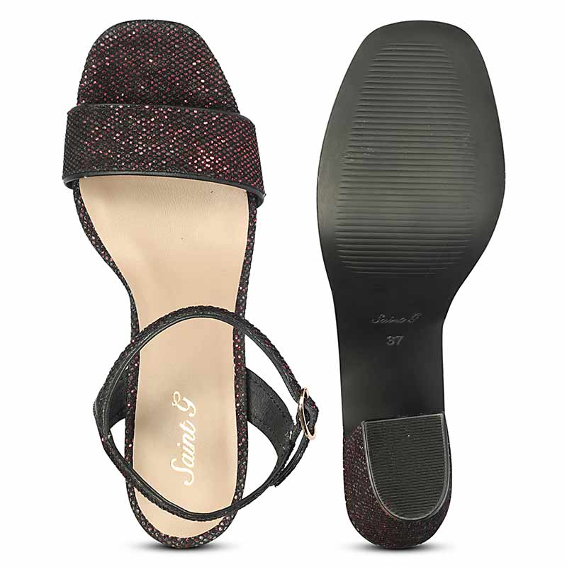 Saint Merrily Bordo Glitter Fabric Block Heels - Image 6
