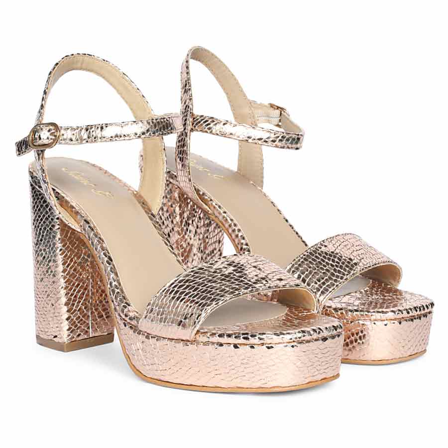 Saint Merrily Gold Snake Embossed Block Heels - Image 2