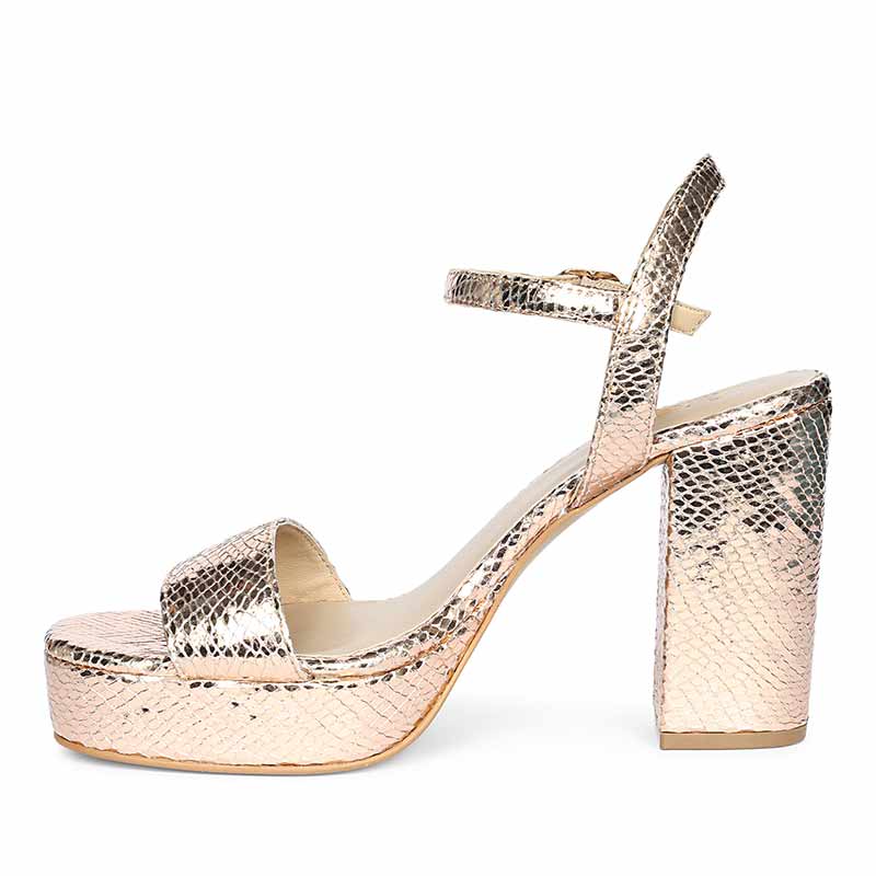Saint Merrily Gold Snake Embossed Block Heels - Image 3