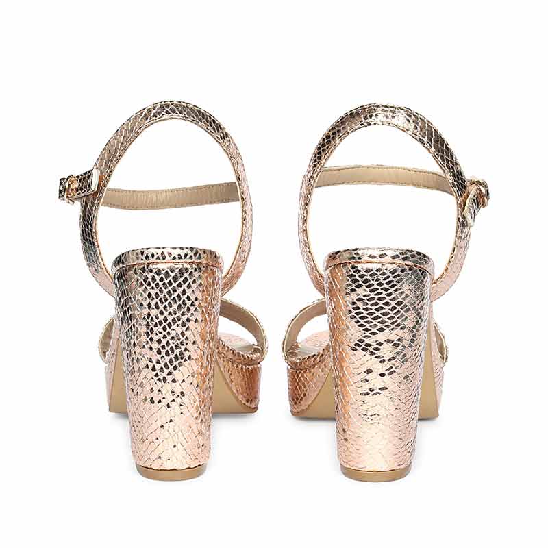 Saint Merrily Gold Snake Embossed Block Heels - Image 5