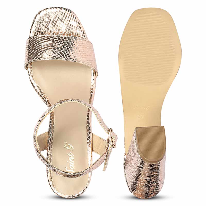 Saint Merrily Gold Snake Embossed Block Heels - Image 6
