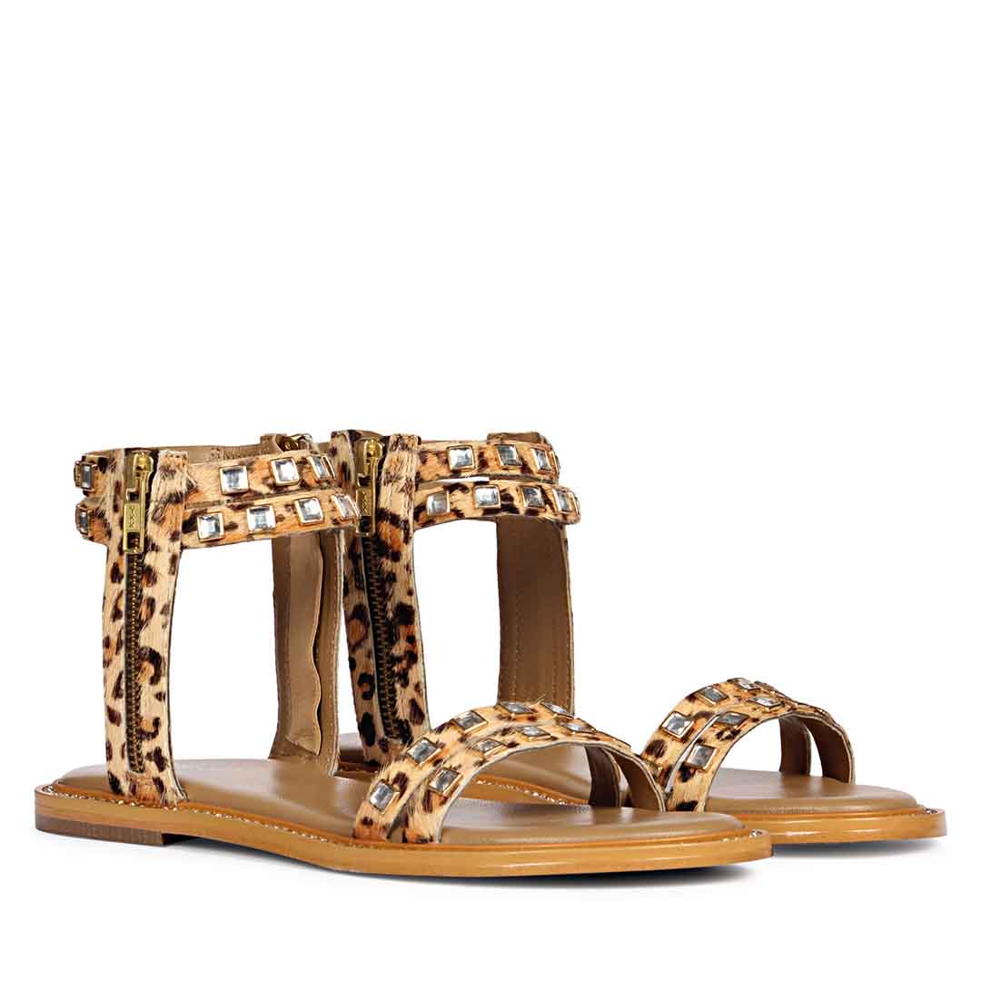 Saint Mia Beige Leather Studded Sandals - Image 3