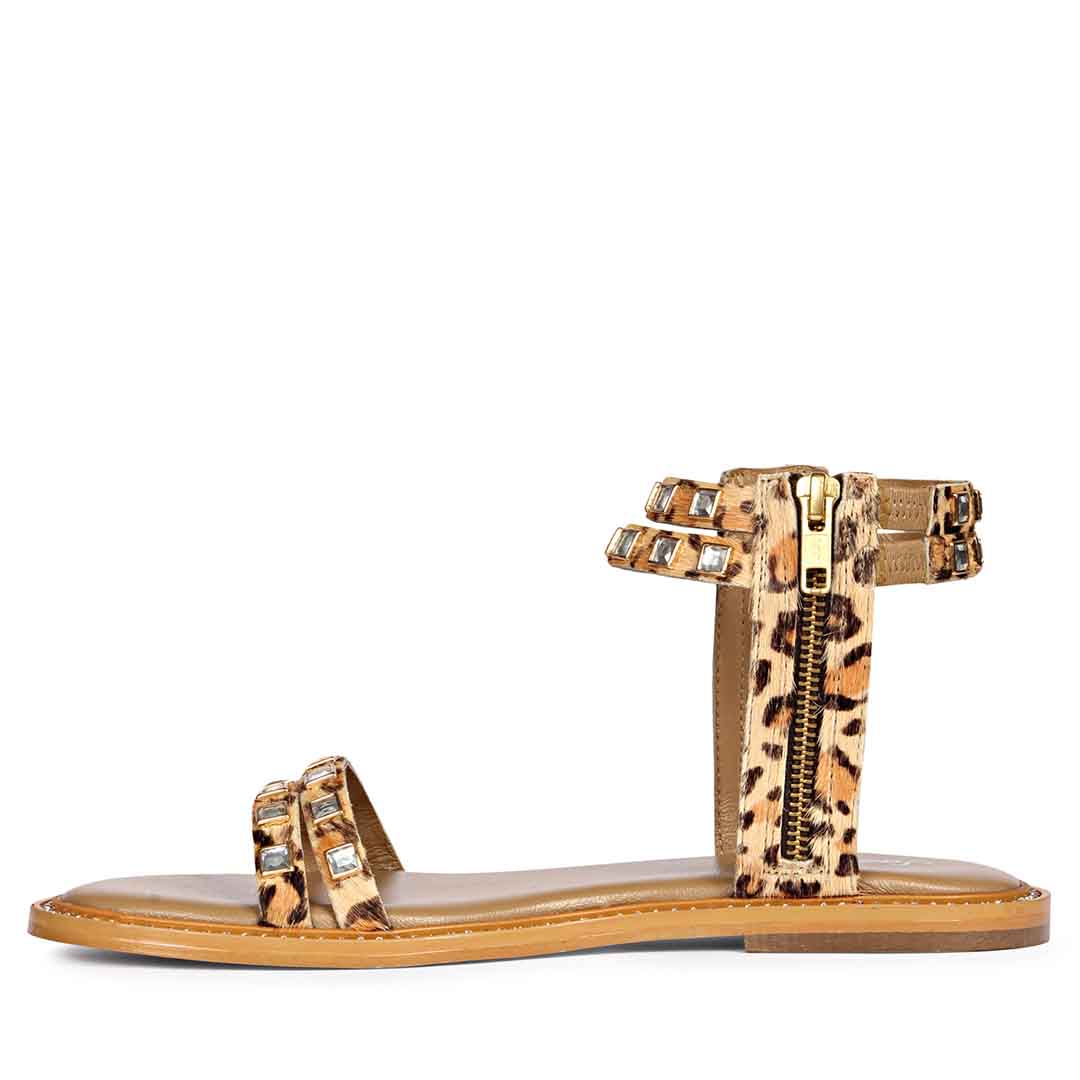 Saint Mia Beige Leather Studded Sandals - Image 4